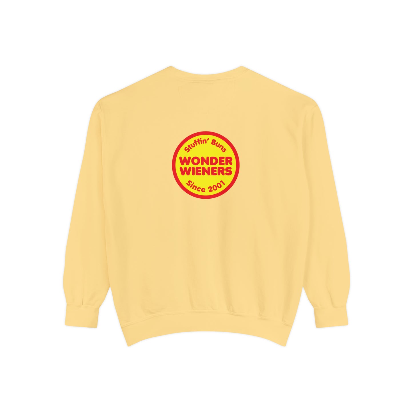 Wonder Wieners Crewneck Sweatshirt - Logo Front, 'Stuffin Buns Since 2001' Back